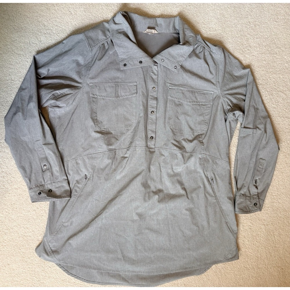 Duluth Trading Co Womens Plus Sol Survivor Sun Protection Tunic Snap 1X Gray